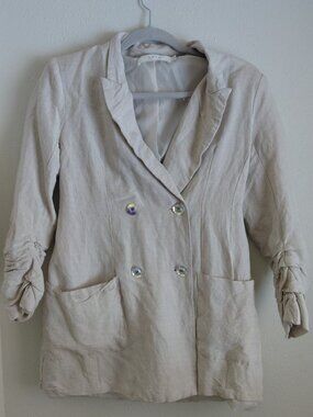 ASTR the Label Beige Jacket Blazer Linen Minimalist 90s Career Small